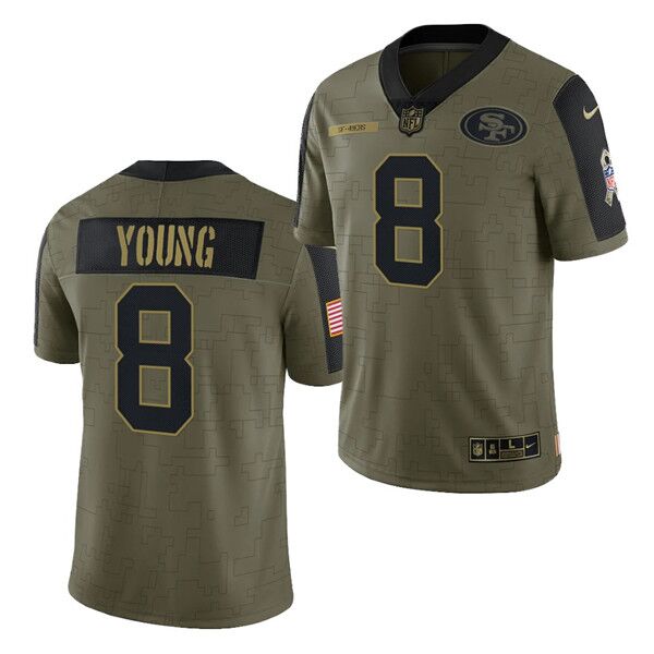 Men's San Francisco 49ers #8 Steve Young 2021 Olive Camo Salute To Service Limited Stitched Jersey